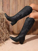 Womens Cowboy Boots Western Comfortable Chunky Heel Square Toe Fashionable Vintage Embroidered Cowgirl Knee High Boots