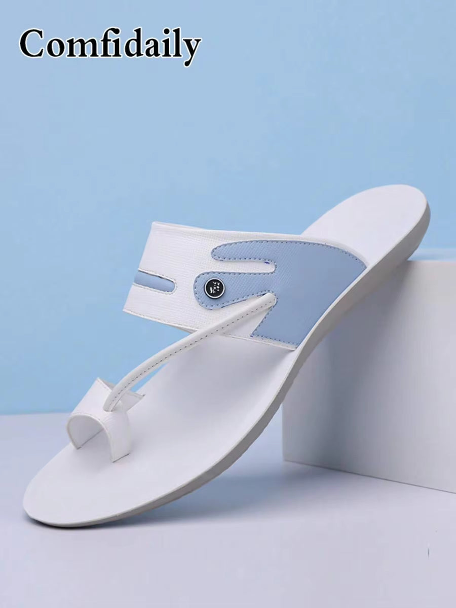Summer New Men's Color Block Leather Rivet Decor Sandals Fashion Versatile Beach Shoes Casual Sandals